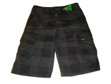 NEW Lifted Research Group LRG black plaid long shorts boys youth sz 10 / 26