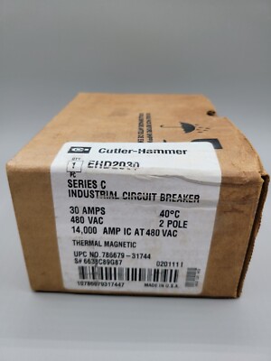 New Eaton Cutler-Hammer EHD2030 30A Circuit Breaker 480 VAC 2 Pole