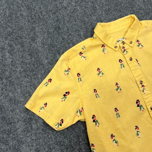 Rip Curl Mens Hawaiian Shirt Small Yellow Button Up Short Sleeve Woven Hula Girl - Picture 4 of 12
