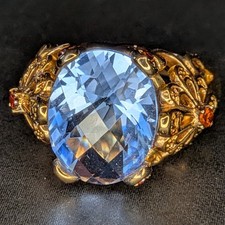 Huge Gold Sterling silver Tova diamonique lab grown blue quartz ring size O 1/2