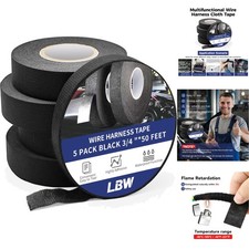 5 Rolls Wire Harness Cloth Tape 3/4" x 50' Automotive Heat Proof Electrical Wrap