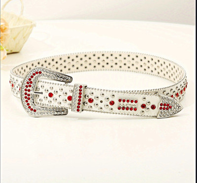 Men s/ women s White/Red Studded Rhinestone bb Simon Belt Size M 38-39
