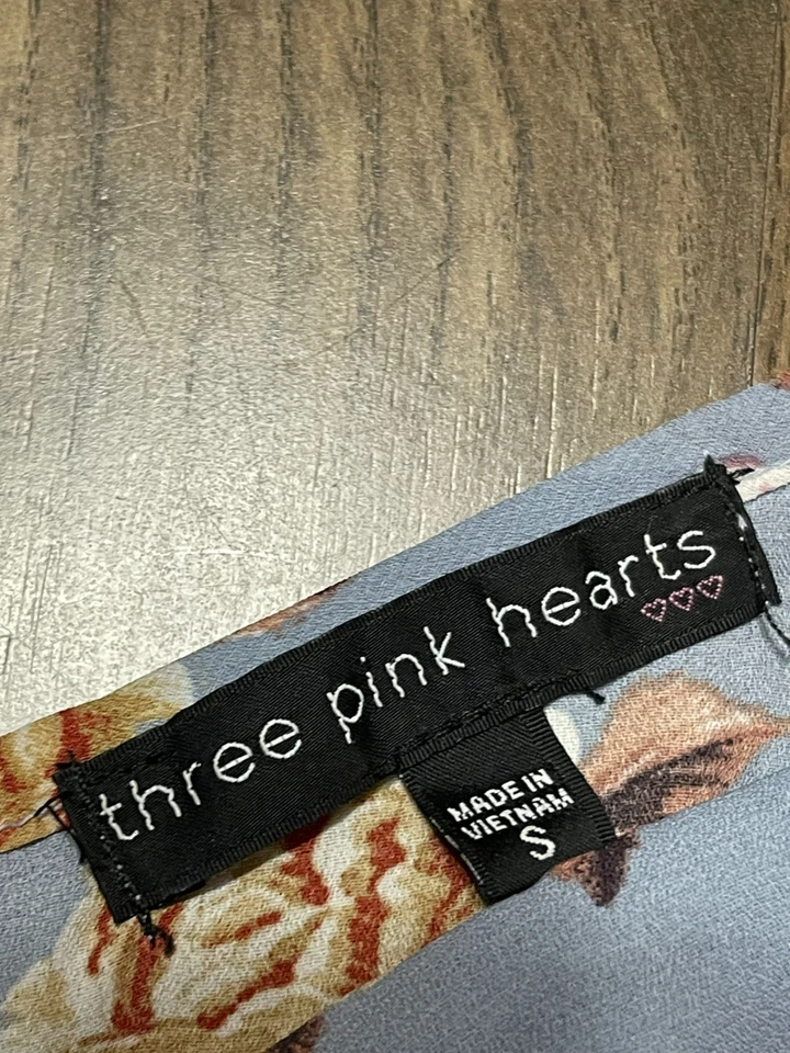 Vestido Tres Corazones Rosa, Para Mujer Talla Pequeña, Azul Rosa Blanco, Floral, Cuello en V Foto 3 de 4