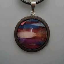 Unique OOAK Statement Art Under Glass Necklace On Waxed Cord. Handmade.