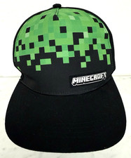 Minecraft Snapback Hat Black Neon Green Pixel Creeper Logo One Size Adjustable
