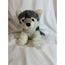 AURORA Destination Nation Gray White Wolf Husky Dog Plush Stuffed Animal 11"