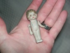 OLD, ANTIQUE, JOINTED MINIATURE, TINY 2&7/8" BISQUE BABY DOLL, PENNY TOY