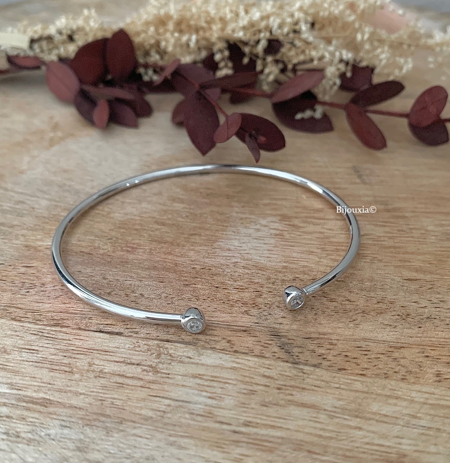 Bracelet jonc argent 925 rhodié et oxydes de zirconium pour femme