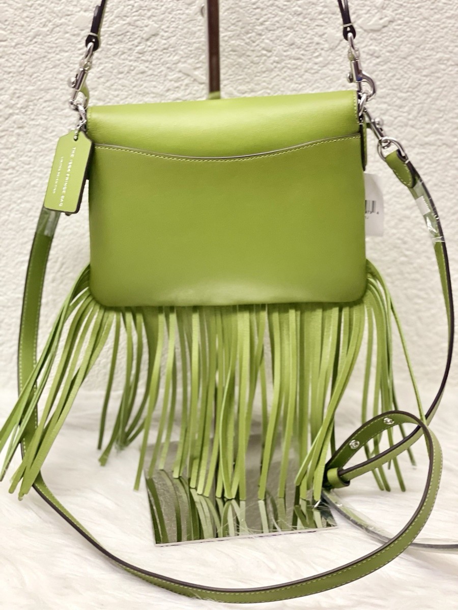 Coach 1964 Fringe Glovetanned Leather Crossbody Bag Dark Lime NWT