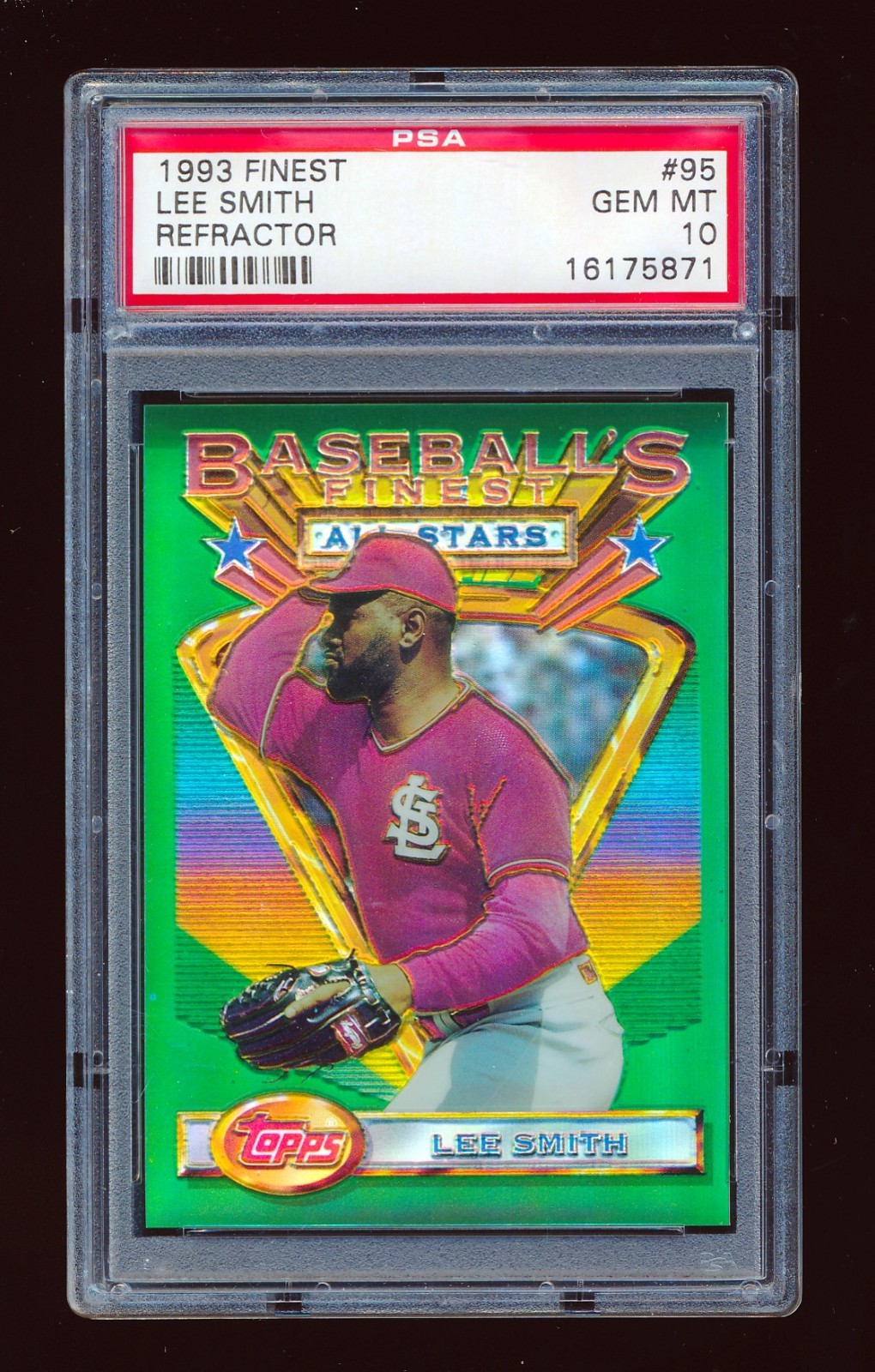 PSA 10 LEE SMITH 1993 TOPPS FINEST REFRACTOR PARALLEL #95 *CARDINALS* GEM POP 38