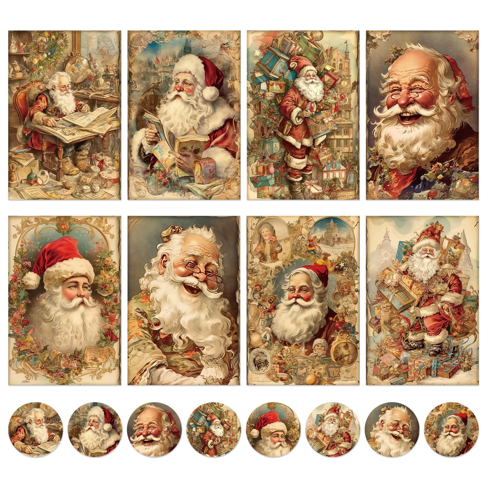 32 Pack Vintage Christmas Greeting Cards Retro Santa Claus Blank Note Cards with
