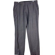 Hugo Boss Pants Mens 34R Gray Virgin Wool Dress Trousers Slacks Flat Front 34x30