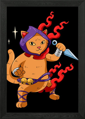 Ninja Katze Krieger Gerahmtes Wandbild Poster Leinwanddruck Bild