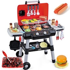 Kids Play Kitchen Toys, BBQ Grill Playset with child-size, Black and Red