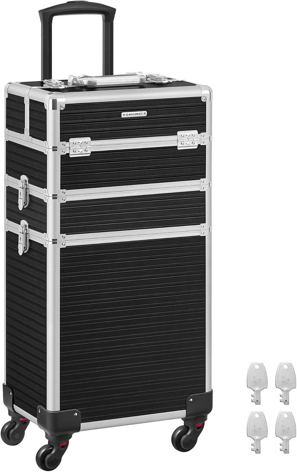 Mallette cosmétique professionnelle 3-en-1 en aluminium noir renforcé