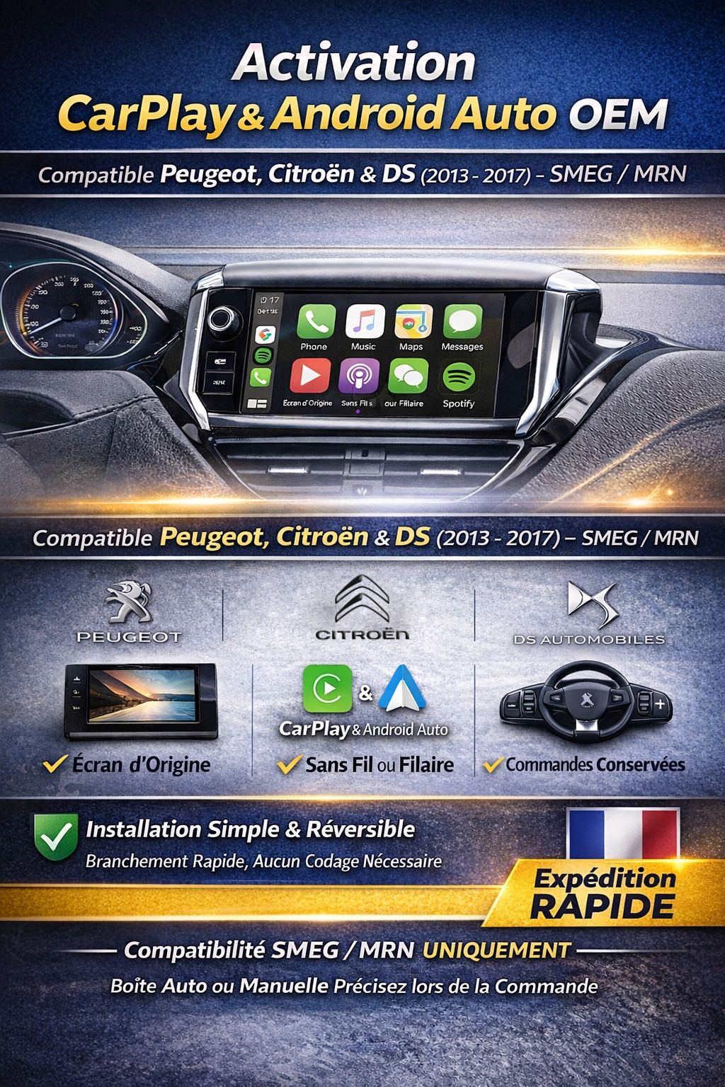 Activation CarPlay OEM Peugeot Citroen SMEG MRN Système Autoradio Multimédia