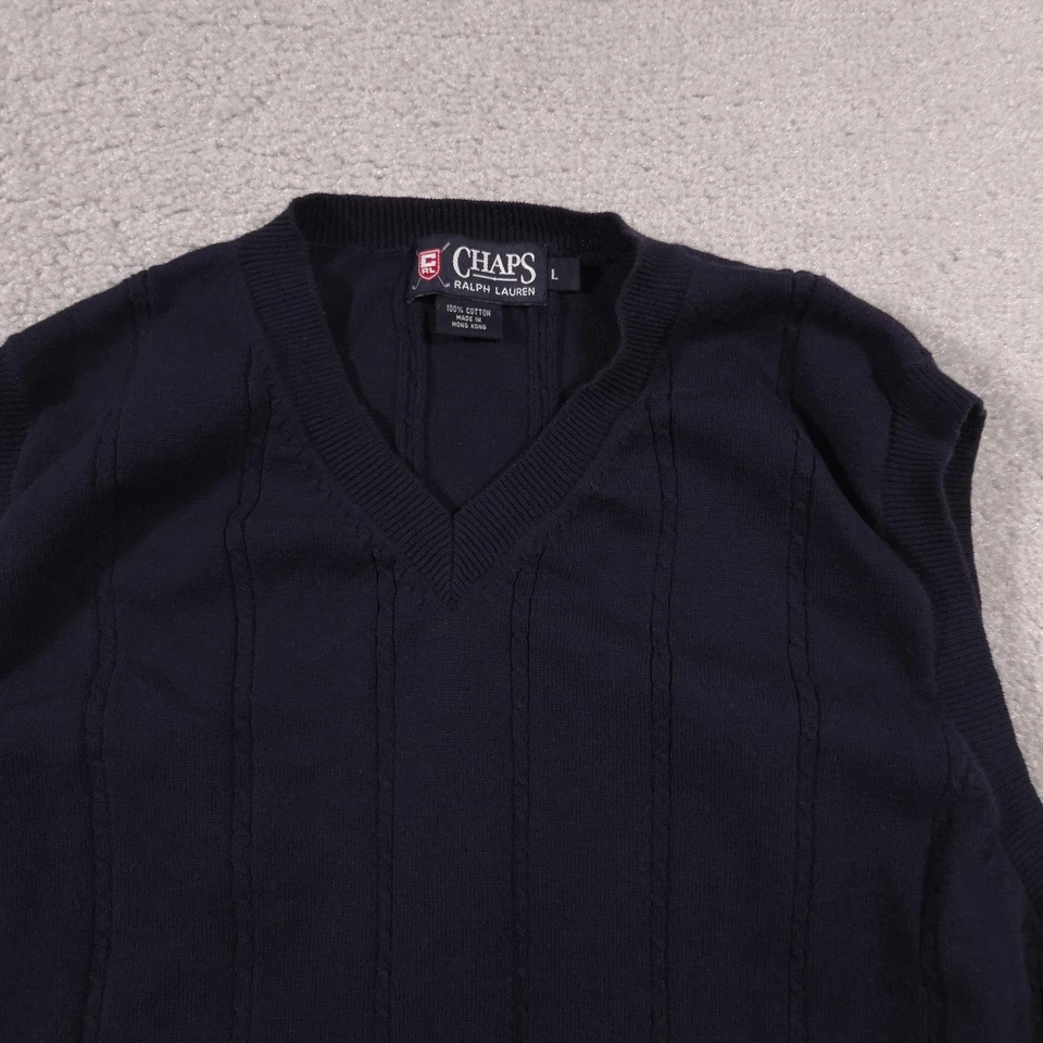 Chaleco Suéter de Golf Chaps Ralph Lauren Para Hombres Grande Azul Marino Cuello en V Tejido con Cable Foto 3 de 4