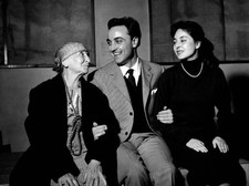 The Italian actor Paolo Carlini smiles holding arm in arm his coll- Old Photo