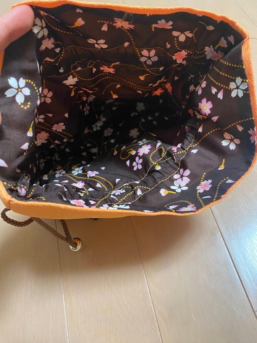 Drawstring purse orange floral pattern women's Ja… - image 5