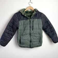 Eddie Bauer Packable Puffer Jacket Kids 7/8 Reversible Winter Coat Camo Green