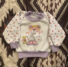 Vintage 80s Toddler Little Girl Sweatshirt Free Kisses Bear Hearts Size 24 Month