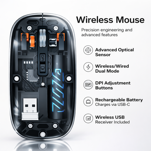 2.4G Wireless Slim USB Rechargeable Mouse Optical Sensor 3DPI Mode PC ...
