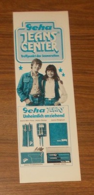 Rare Advertising GEHA JEANS Fountain Pen Digging Bag Ring Binder Mini Sticker 1979