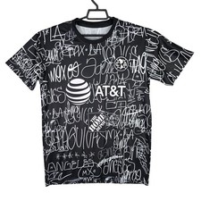 Camiseta de fútbol para hombre Club América Nike negra blanca con estampado de graffiti manga corta L
