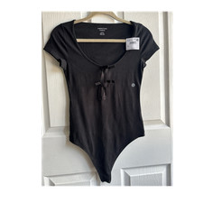 American Eagle Women s Black One-Piece Bodysuit Bow Accent Stretch Size M