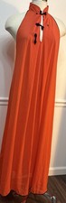 VTG Blanche Long Sheer Nightgown Womens Large Orange Black Trim USA