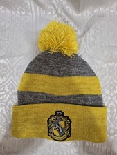 Harry Potter Hufflepuff yellow gray striped Winter Hat Beanie Cap Tosseled