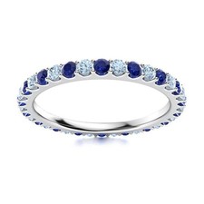 Full Eternity Round Aquamarine  Blue Sapphire 925 Sterling Silver Women Ring