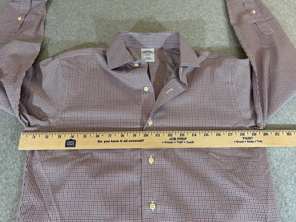Camisa Brooks Brothers Hombre XS Roja Azul Cuadros Calce Ajustado Botón Oficina Negocios 14.5 Foto 2 de 4