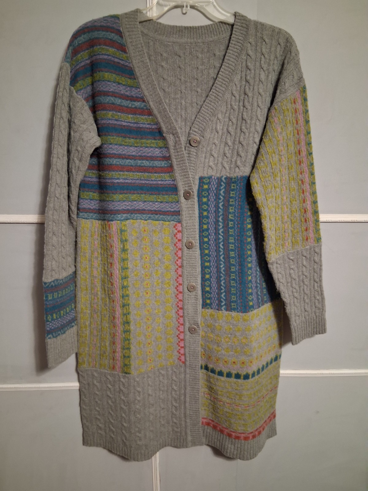 Sweater Color Block Patchwork Long Duster Cardiga… - image 1