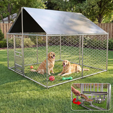7.5X 7.5Ft Large Outdoor Dog Kennel w/Rotating Feeder, Heavyduty Dog Runs w/Roof