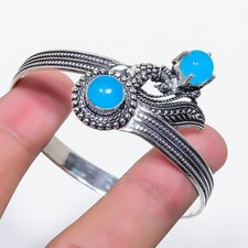 Blue Chalcedony Gemstone 925 Sterling Silver Adjustable Cuff Bracelet For Gift