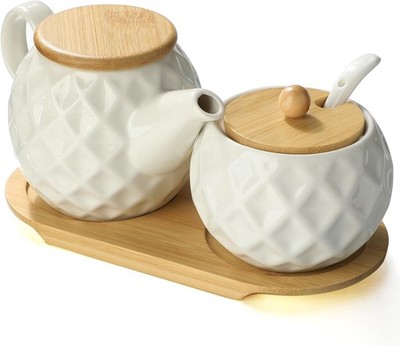 Ceramic Creamer and Sugar Sets,12oz Cream Pitcher, 7.5oz Sugar Bowl with Tray,