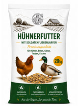 Premium H&uuml;hnerfutter 20 kg mit Soldatenfliegenlarven f&uuml;r H&uuml;hner, Wachteln, Enten