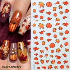 Fall 3D Nail Stickers – Autumn Leaves, Pumpkin & Maple Nail Art Decals