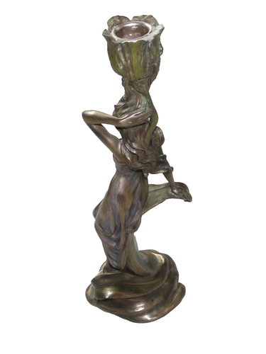 Art Nouveau Woman Candlestick Holder Faux Bronze by Summit Co 12.5” Tall - Picture 2 of 6