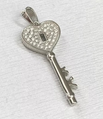 1.50Ct Round Lab Created Diamond Women's Heart Key Pendant 14K White Gold Plated