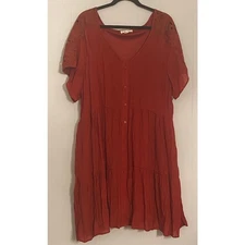 Indigo Rose Red Lace Sleeve Button Front Tiered Dress Women’s 2X