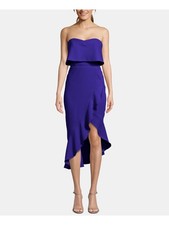 XSCAPE Womens Purple Ruffled Midi Formal Hi-Lo Dress Petites 4P