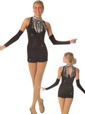 Shimmy Child X-Small Dance Costume Black Velvet Biketard w/Silver Sequin Fringe