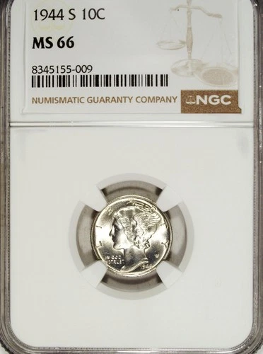 1944 S NGC MS 66 Mercury Silver Dime ☆☆ Great For Sets ☆☆ 009
