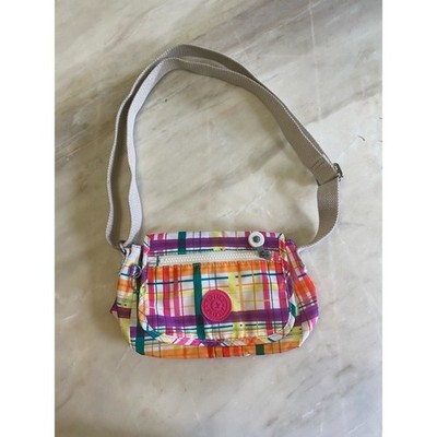 kipling rainbow Colorful Plaid Crossbody Bag - Pink/Orange/Green