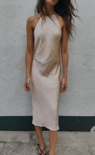 Abito midi Zara con perline effetto rughe, beige-rosa taglia M