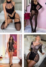 4-Pack Lingerie Sexy Fishnet Mesh Bodystocking Bodycon Sheer One Size Elastic