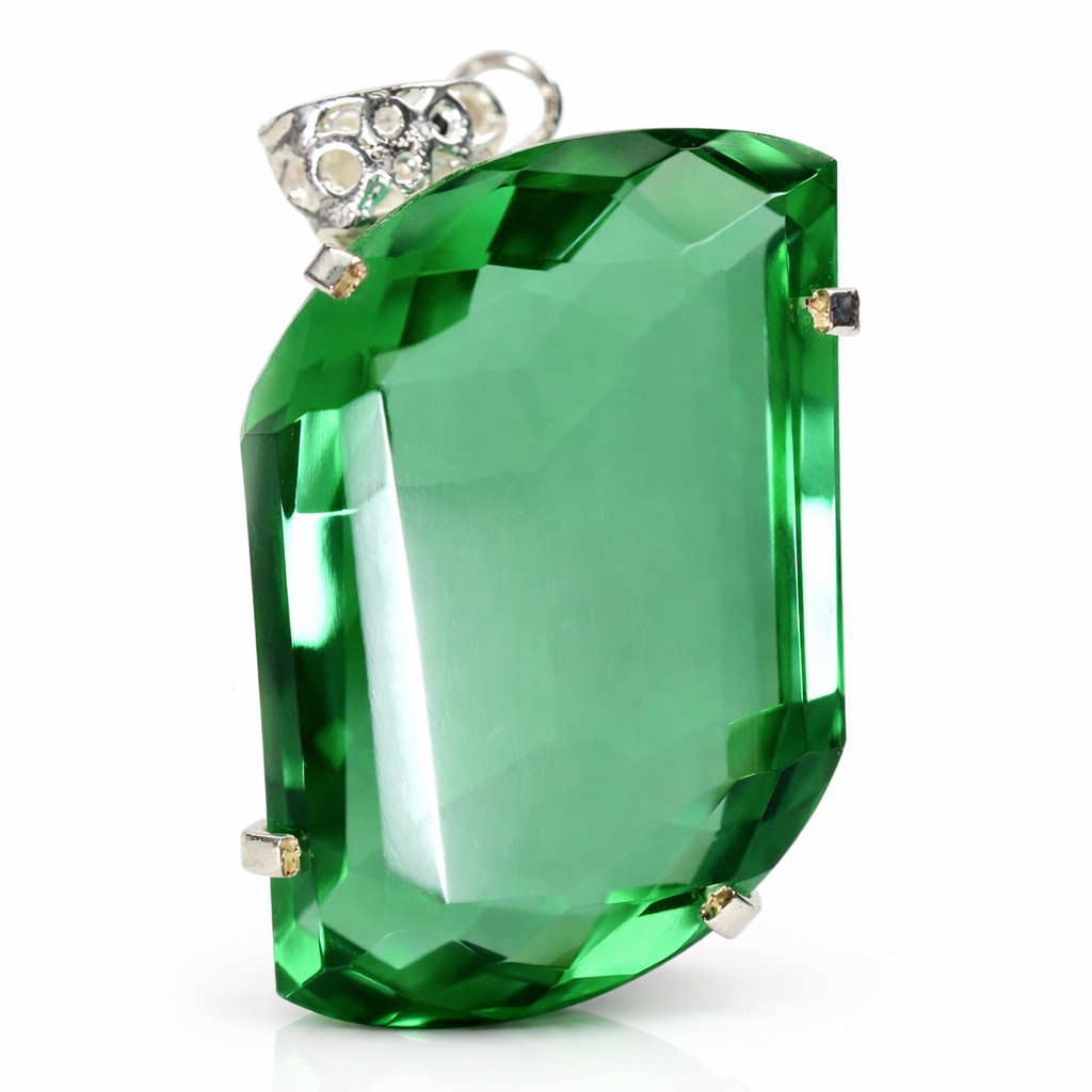 Colombian Green Emerald 105 Ct Lab Created 925 Sterling Silver Fancy Pendant