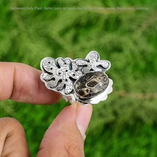 Valentines Deal 925 Silver Turritella Agate Gemstone Solitaire Statement Ring